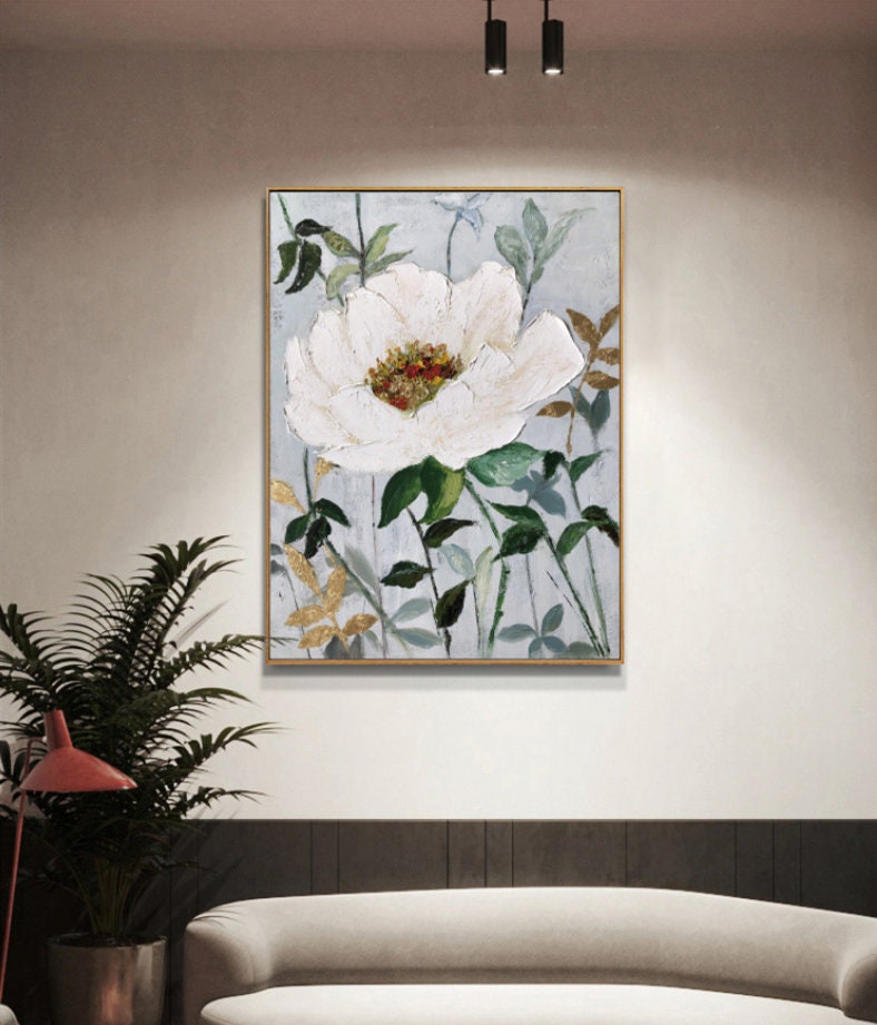 Original Floral Painting on Canvas, Abstract Jasmine Flower Oil Painting, Large Canvas Wall Art