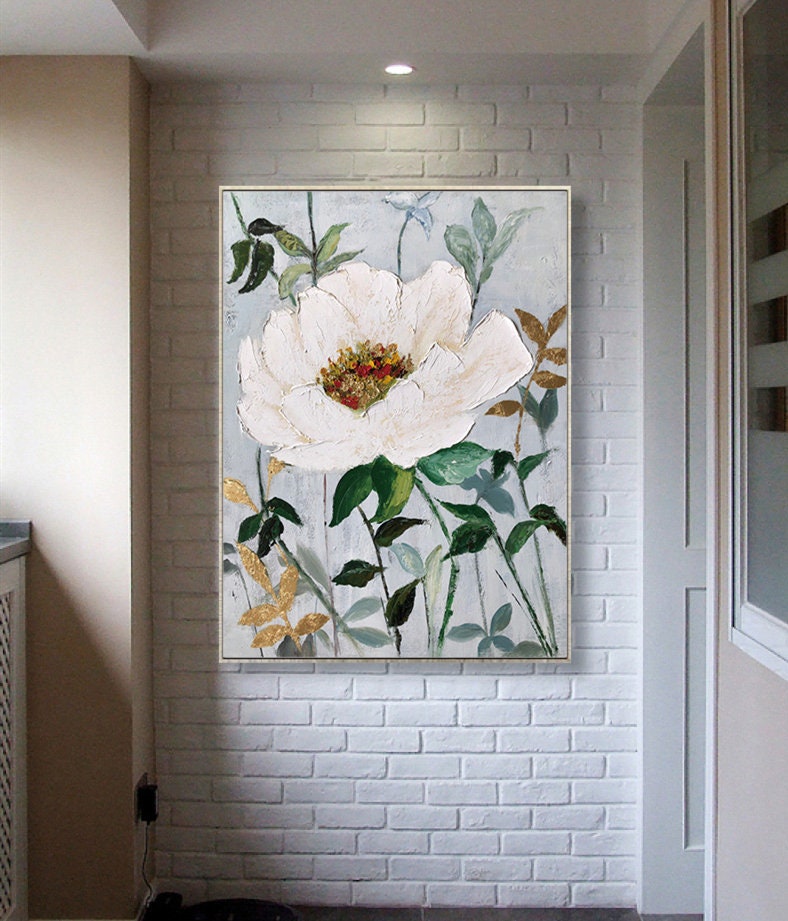 Original Floral Painting on Canvas, Abstract Jasmine Flower Oil Painting, Large Canvas Wall Art