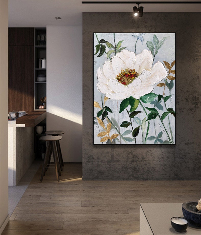 Original Floral Painting on Canvas, Abstract Jasmine Flower Oil Painting, Large Canvas Wall Art