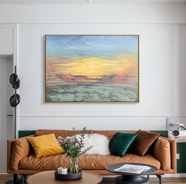 Original Sunset Landscape Abstract Painting, Original Sky Painting,Large Wall Art Abstract Painting,Extra Large Wall Art…