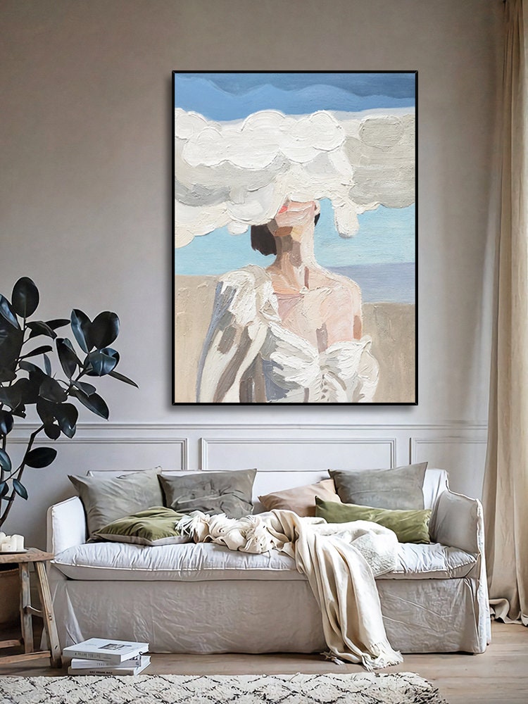 Large Abstract Painting Original, Minimalist Art Abstract Painting, Modern Women Art Painting Blue Canvas Painting, Over Sofa…