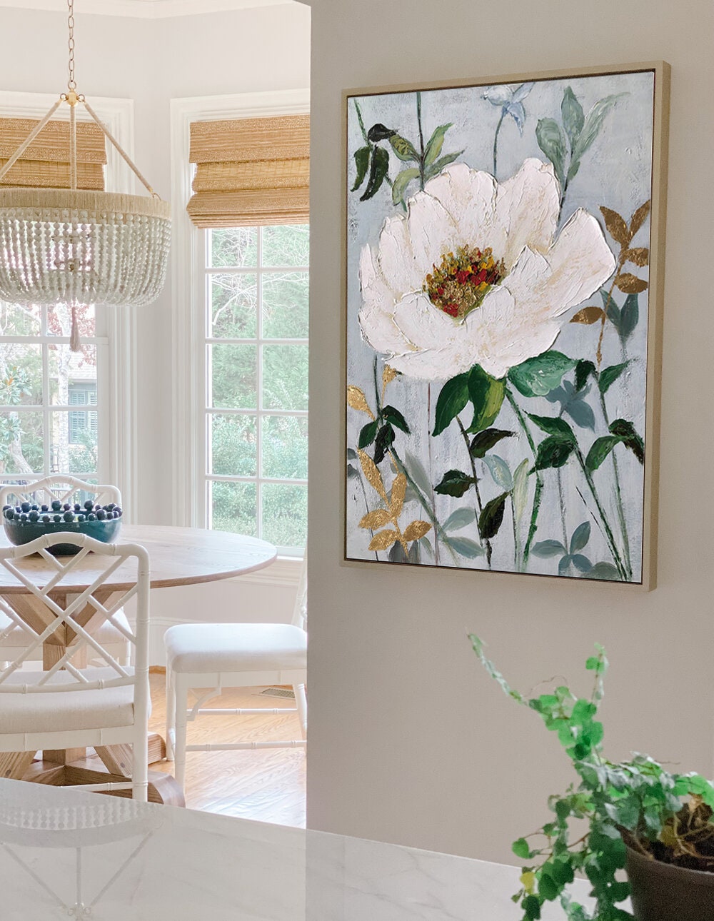 Original Floral Painting on Canvas, Abstract Jasmine Flower Oil Painting, Large Canvas Wall Art