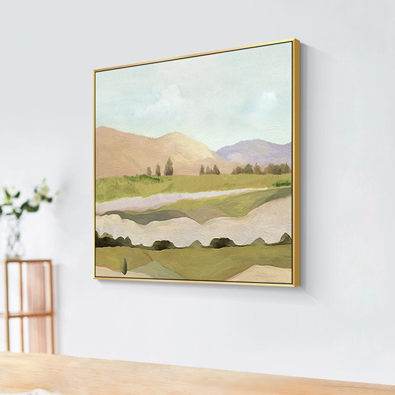 Hand-painted Landscape Wall Art, Large Abstract Oil Painting on Canvas, Modern Original Artwork for Bedroom