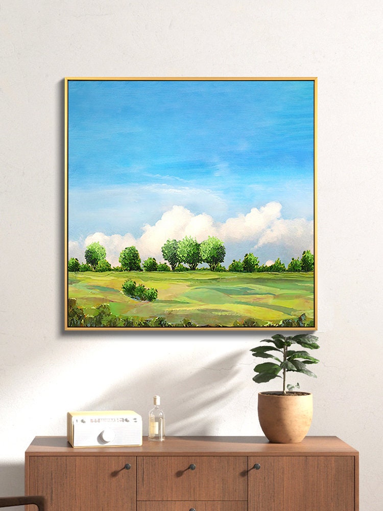 Landscape Wall Art, Large Abstract Oil Painting on Canvas, Modern Original Artwork for Bedroom