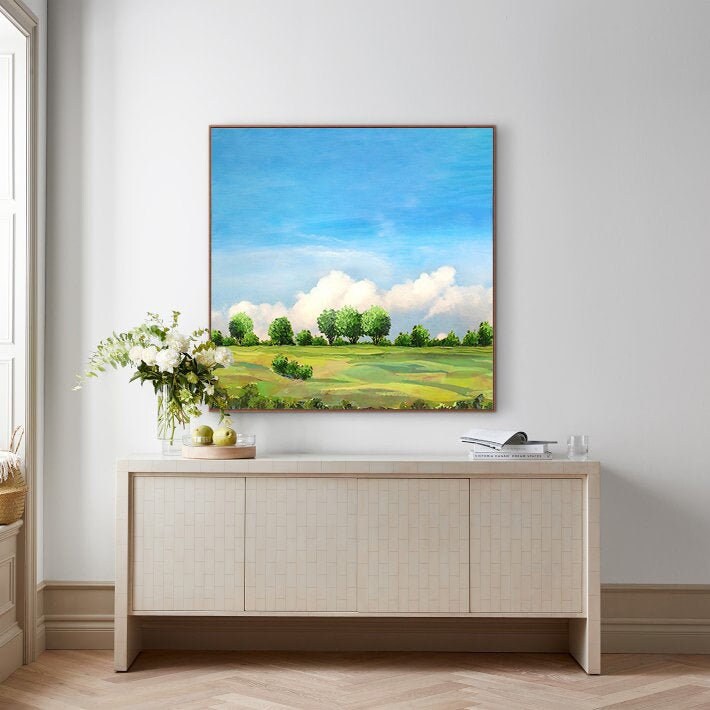 Landscape Wall Art, Large Abstract Oil Painting on Canvas, Modern Original Artwork for Bedroom
