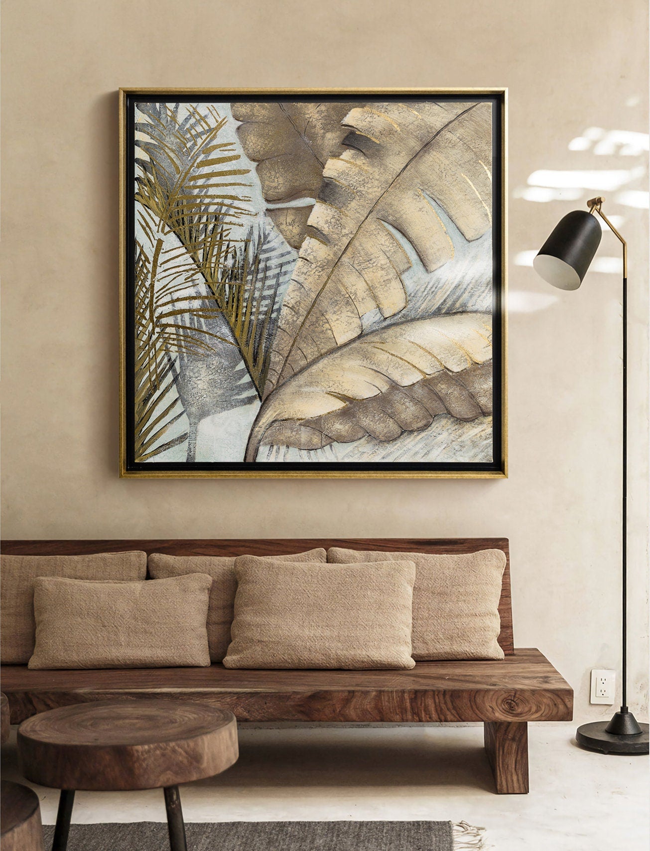 Original Abstract Leaves Wall Art, Large Gold Leaves Oil Painting on Canvas, Modern Abstract Acrylic Wall Decor for Bedroom