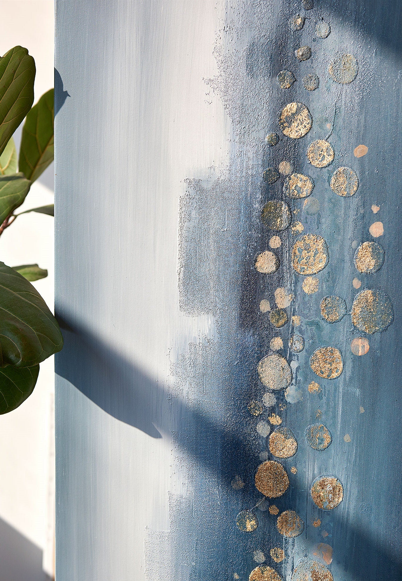 Blue Gold Hand Painted Painting on Canvas, Original Abstract Wall Art, Large Textured Art for Bedroom Living Dining Room