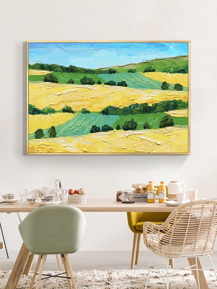 Landscape Oil Painting on Canvas Original, Extra Large Countryside Canvas Art, Abstract Landcape Oil Painting, Modern Texured…