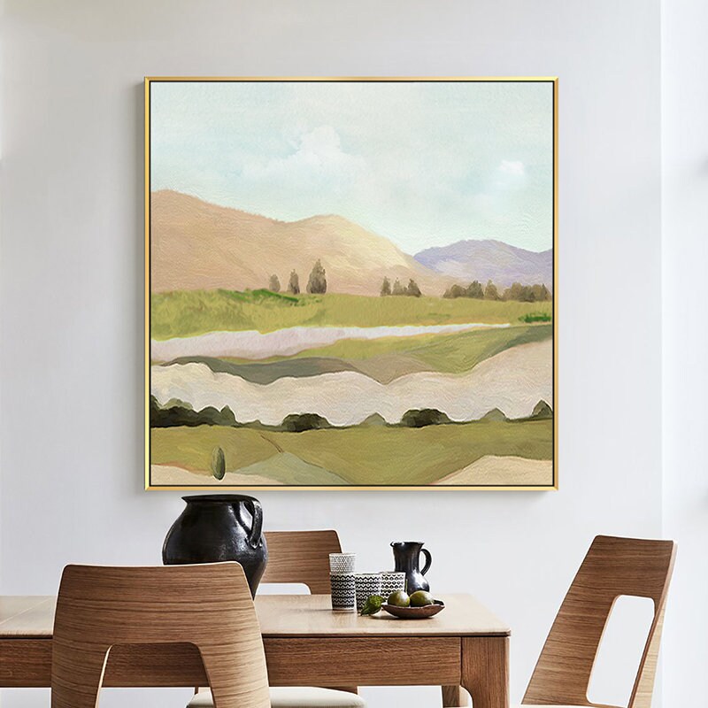 Hand-painted Landscape Wall Art, Large Abstract Oil Painting on Canvas, Modern Original Artwork for Bedroom