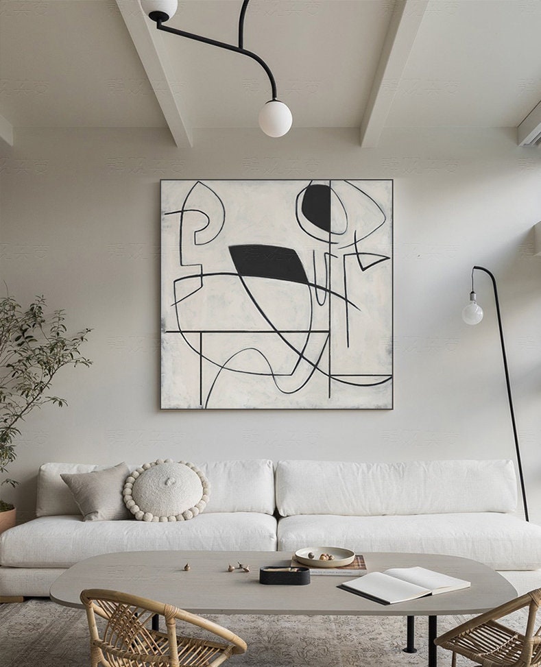Minimalist Abstract Art Original Grey And White Abstract Painting, Black Abstract Art Painting, Large Abstract Canvas…