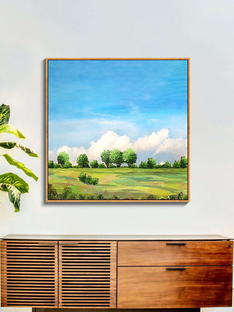 Landscape Wall Art, Large Abstract Oil Painting on Canvas, Modern Original Artwork for Bedroom