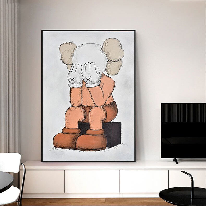 Kaws Sesame Street Hand Painted Canvas Painting, Pop Canvas Art, Oil Painting on Canvas, NOT PRINT