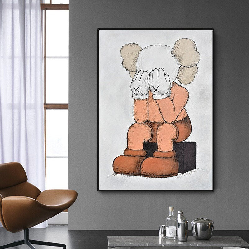 Kaws Sesame Street Hand Painted Canvas Painting, Pop Canvas Art, Oil Painting on Canvas, NOT PRINT
