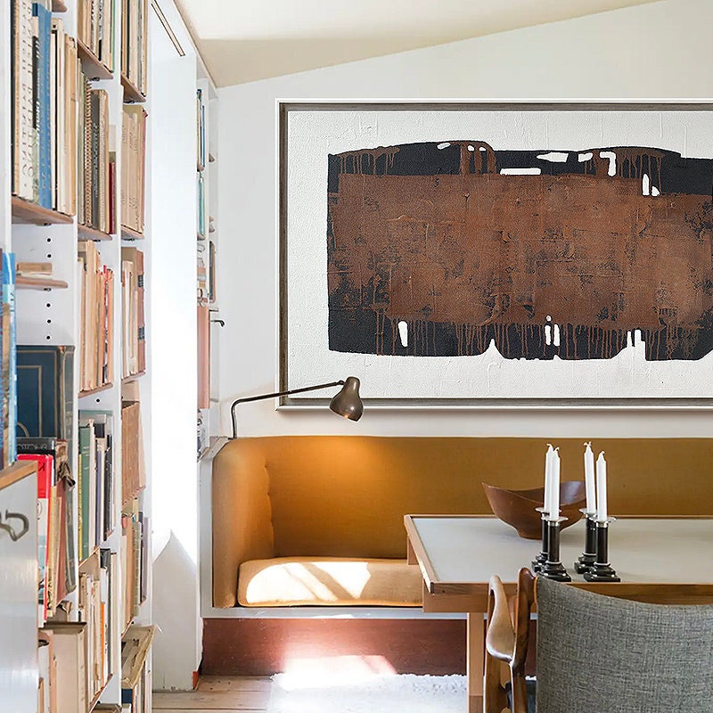 Large Textured Canvas Painting, Black and Brown Hand Painted Painting on Canvas, Abstract Wall Art Decor for LivingRoom
