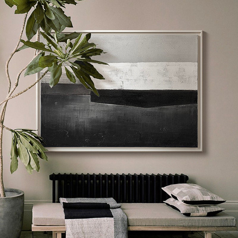 Grey and Black Oil Painting, Large Abstract Canvas Wall Art, Minimalist Wall Painting on Canvas, Blank Wall Decor for Living…