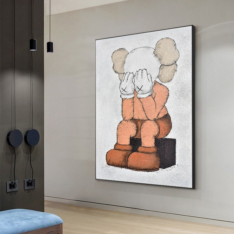 Kaws Sesame Street Hand Painted Canvas Painting, Pop Canvas Art, Oil Painting on Canvas, NOT PRINT