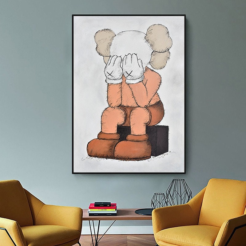 Kaws Sesame Street Hand Painted Canvas Painting, Pop Canvas Art, Oil Painting on Canvas, NOT PRINT