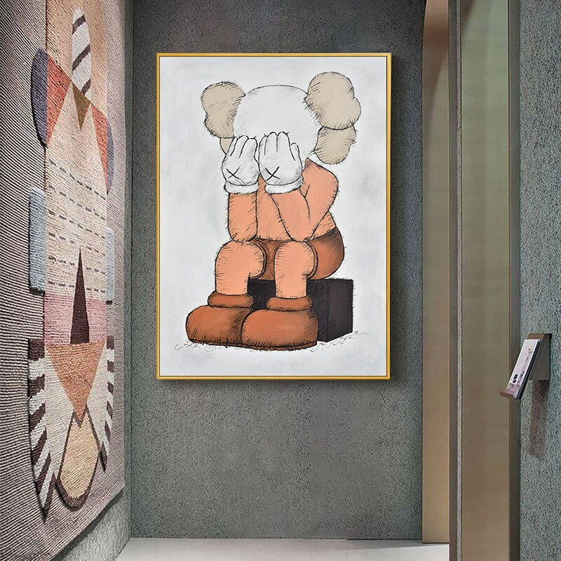 Kaws Sesame Street Hand Painted Canvas Painting, Pop Canvas Art, Oil Painting on Canvas, NOT PRINT