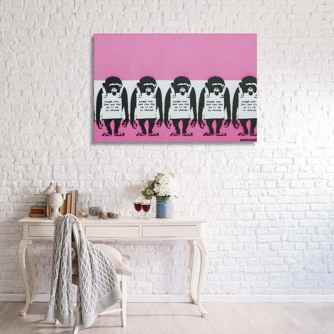 Banksy Laugh Now but one day, Hand Painted Graffiti Wall Art Canvas, Canvas Wall Art, Banksy Art Painting, NOT PRINT
