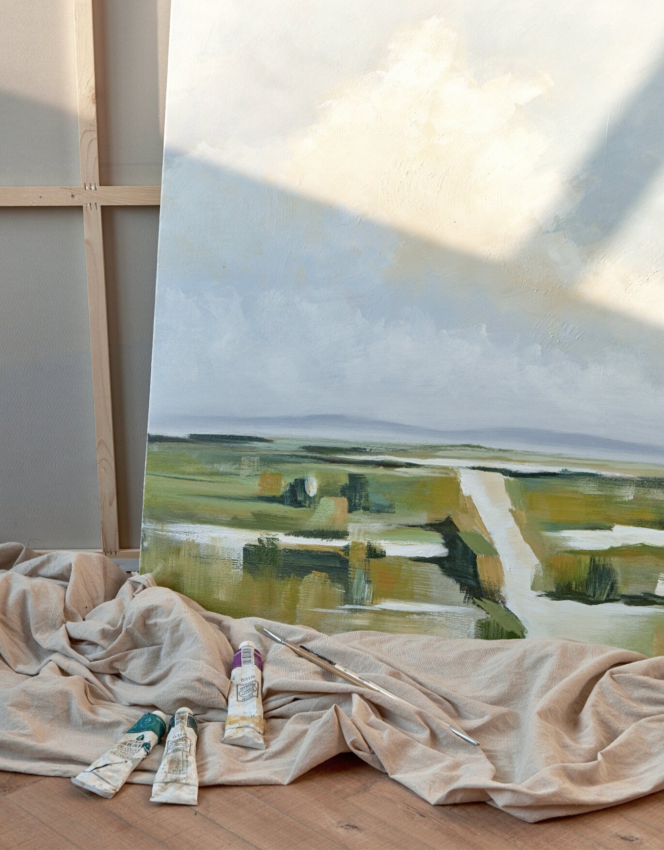 Original Abstract Landscape Oil Painting, Extra Large Landscape Canvas Wall Art, Clouds and Filed Oil Painting on Canvas