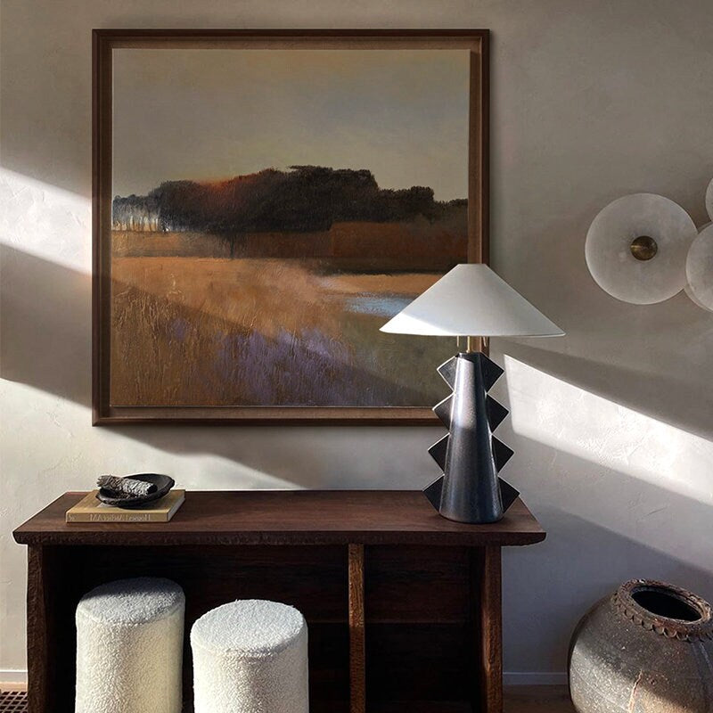 Original Landscape Oil Painting on Canvas, Abstract Landscape Canvas Art, Modern Minimalist Artwork for Bedroom