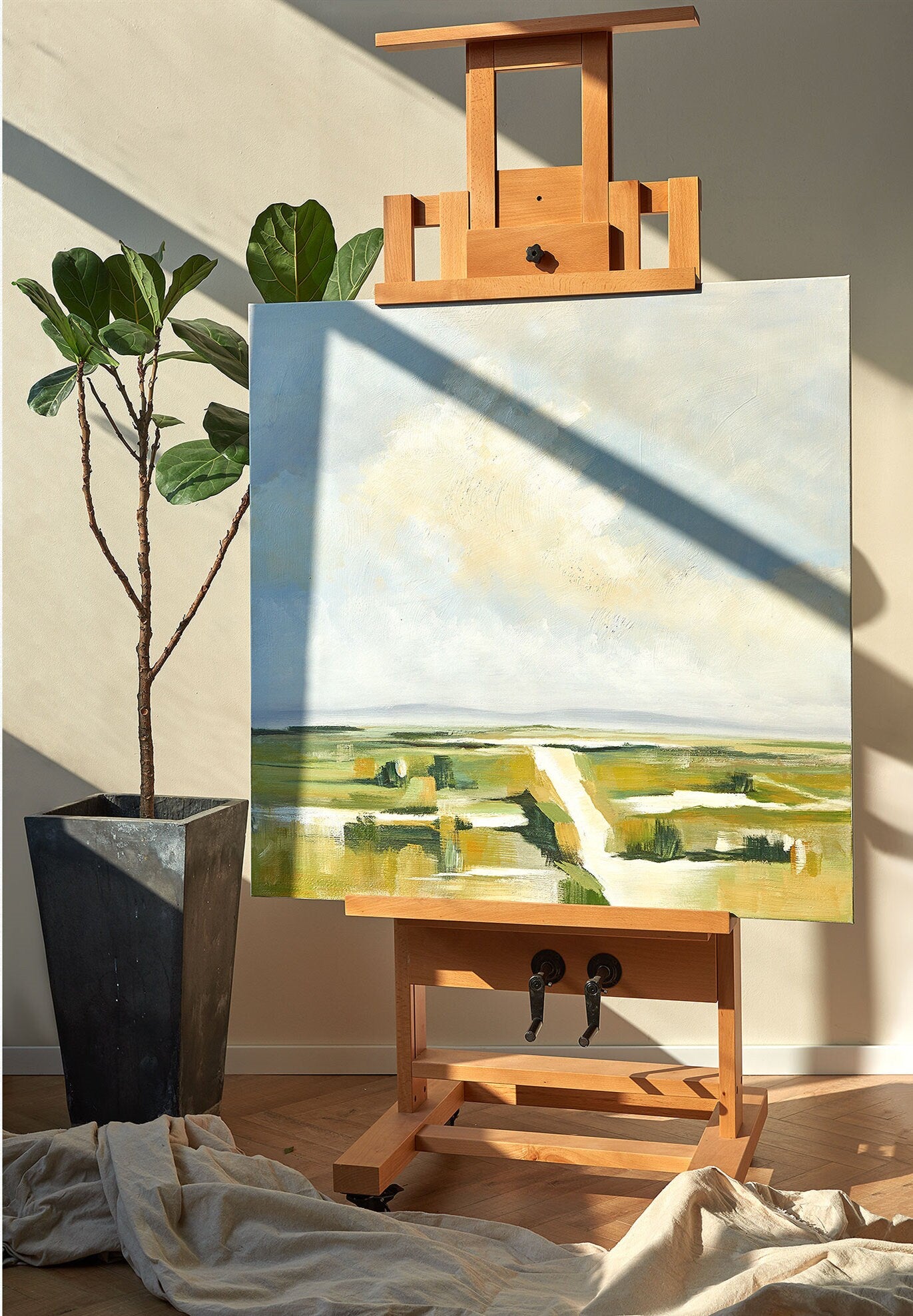 Original Abstract Landscape Oil Painting, Extra Large Landscape Canvas Wall Art, Clouds and Filed Oil Painting on Canvas