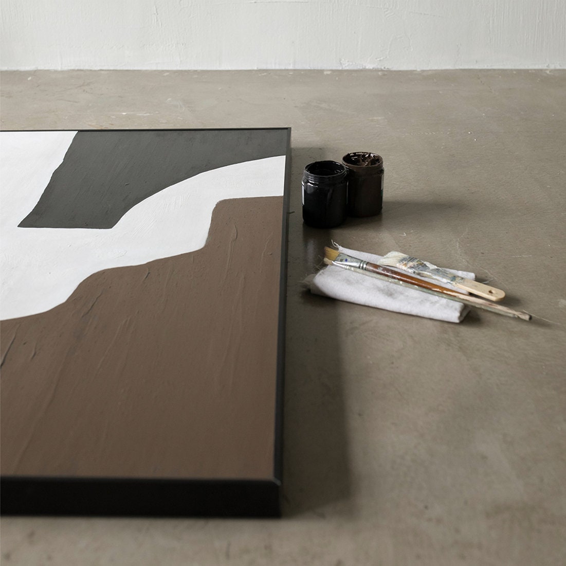 Minimalist Canvas Wall Art, Black and Brown Abstract Painting, Large Acrylic Painting on Canvas, Modern Wall Decor