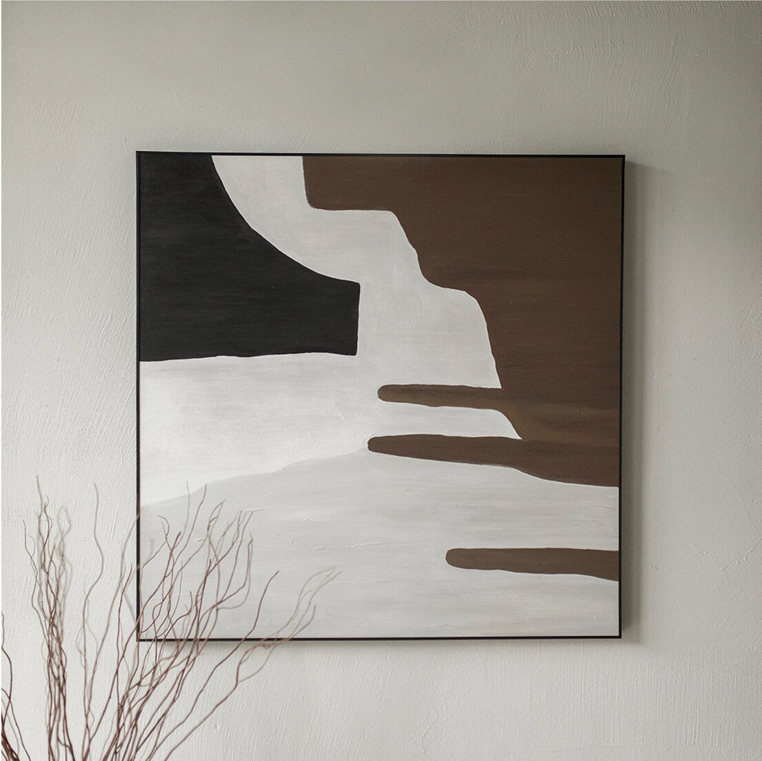 Minimalist Canvas Wall Art, Black and Brown Abstract Painting, Large Acrylic Painting on Canvas, Modern Wall Decor