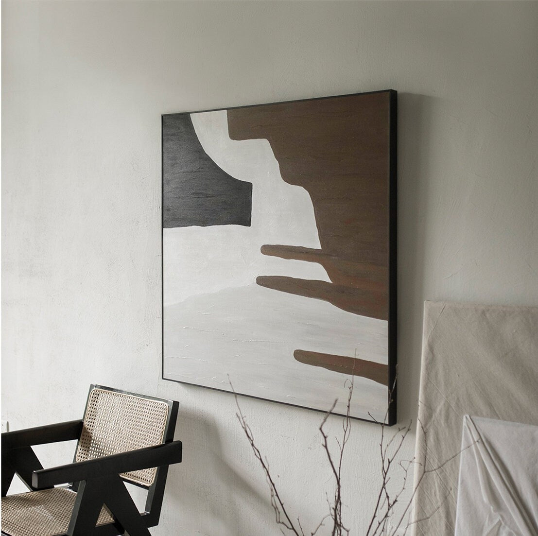 Minimalist Canvas Wall Art, Black and Brown Abstract Painting, Large Acrylic Painting on Canvas, Modern Wall Decor