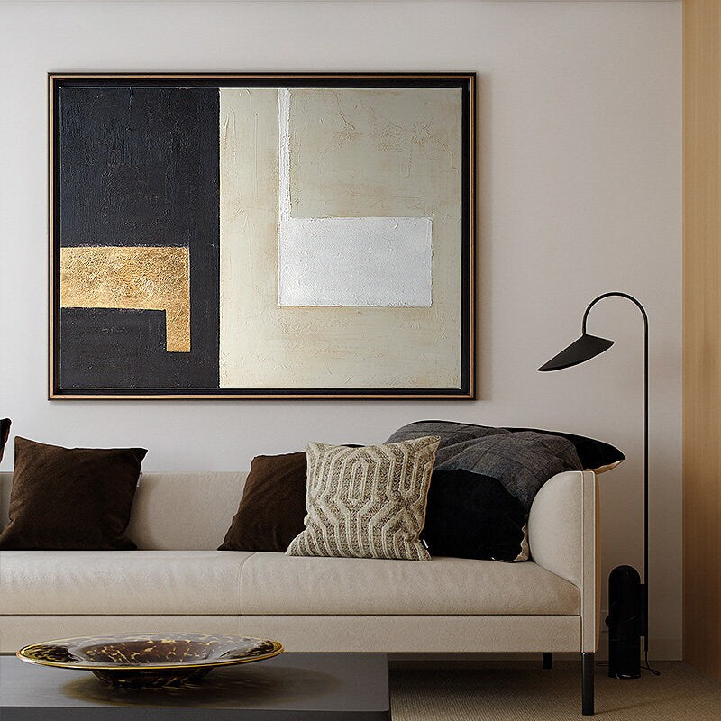 Minimalist Acrylic Canvas Painting, Textured Abstract Wall Art, Black and Cream Painting, Hand Painted Painting on Canvas