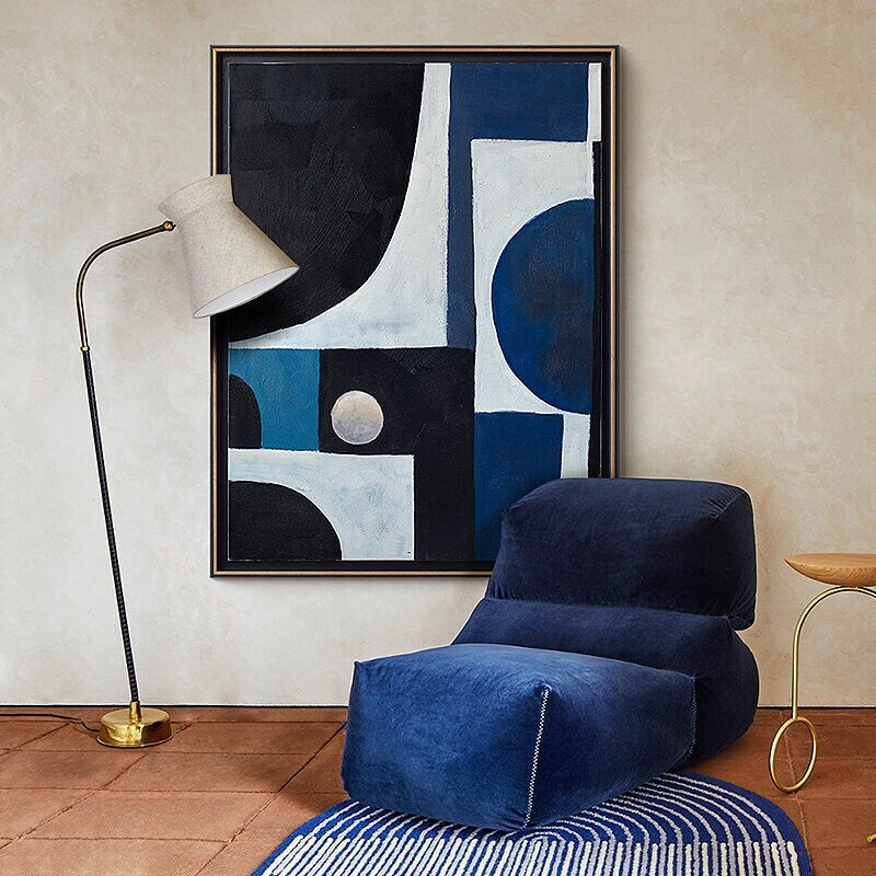 Extra Large Canvas Wall Art, Blue and Black Abstract Oil Painting, Original Acrylic Painting on Canvas, Modern Art for…