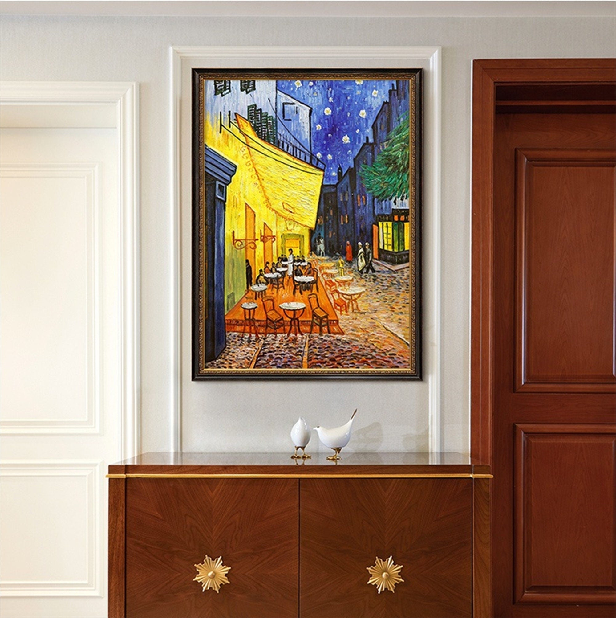 Abstract Canvas Wall Art, Van Gogh Cafe canvas painting, large white acrylic painting, primitive modern interior decoration