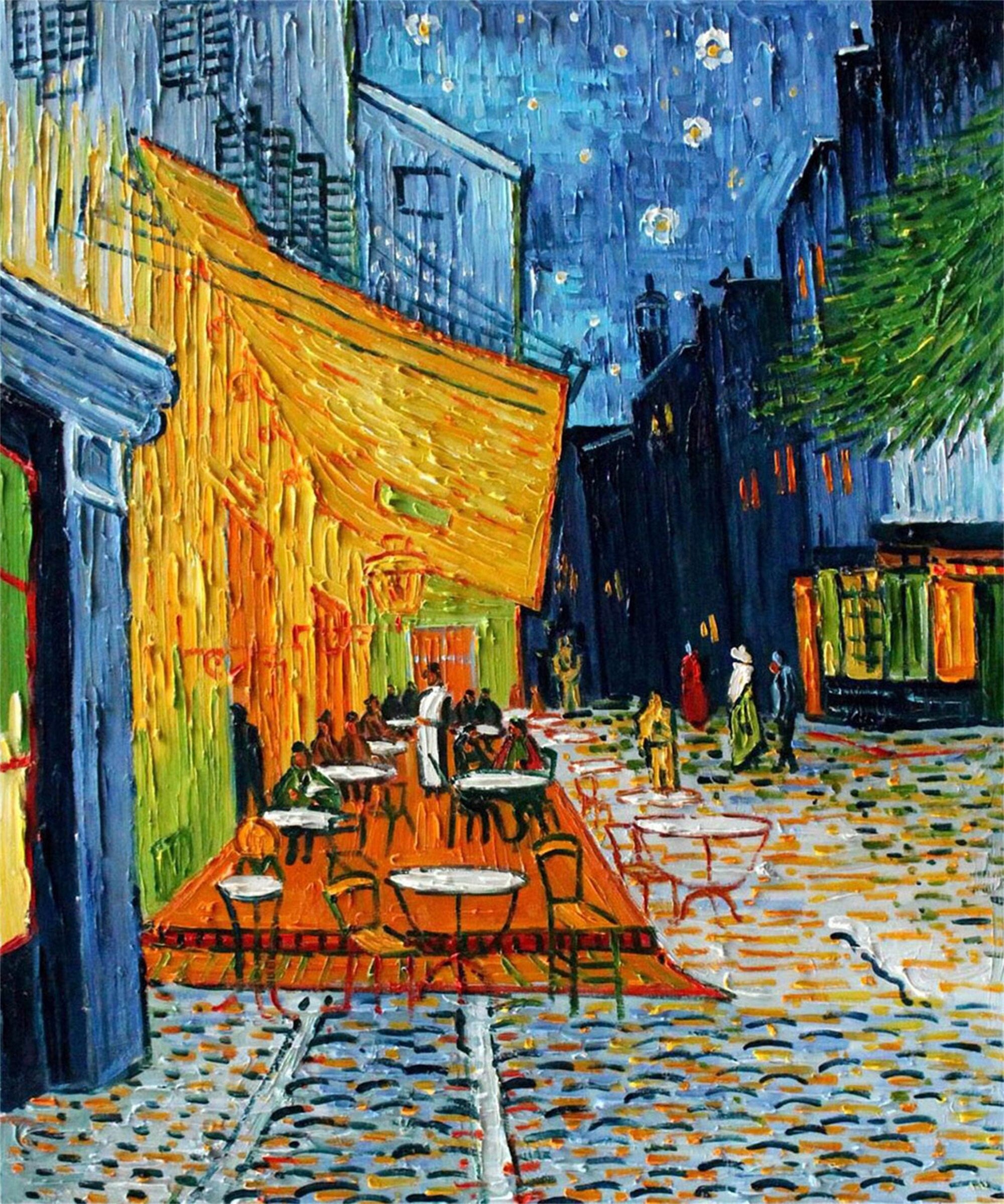 Abstract Canvas Wall Art, Van Gogh Cafe canvas painting, large white acrylic painting, primitive modern interior decoration