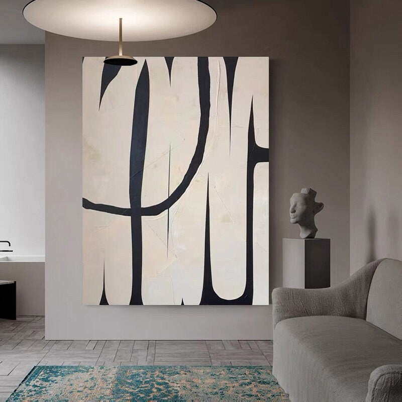 Grey and Black Oil Painting, Large Abstract Canvas Wall Art, Minimalist Wall Painting on Canvas, Black Wall Decor for…