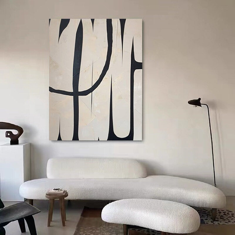 Grey and Black Oil Painting, Large Abstract Canvas Wall Art, Minimalist Wall Painting on Canvas, Black Wall Decor for…