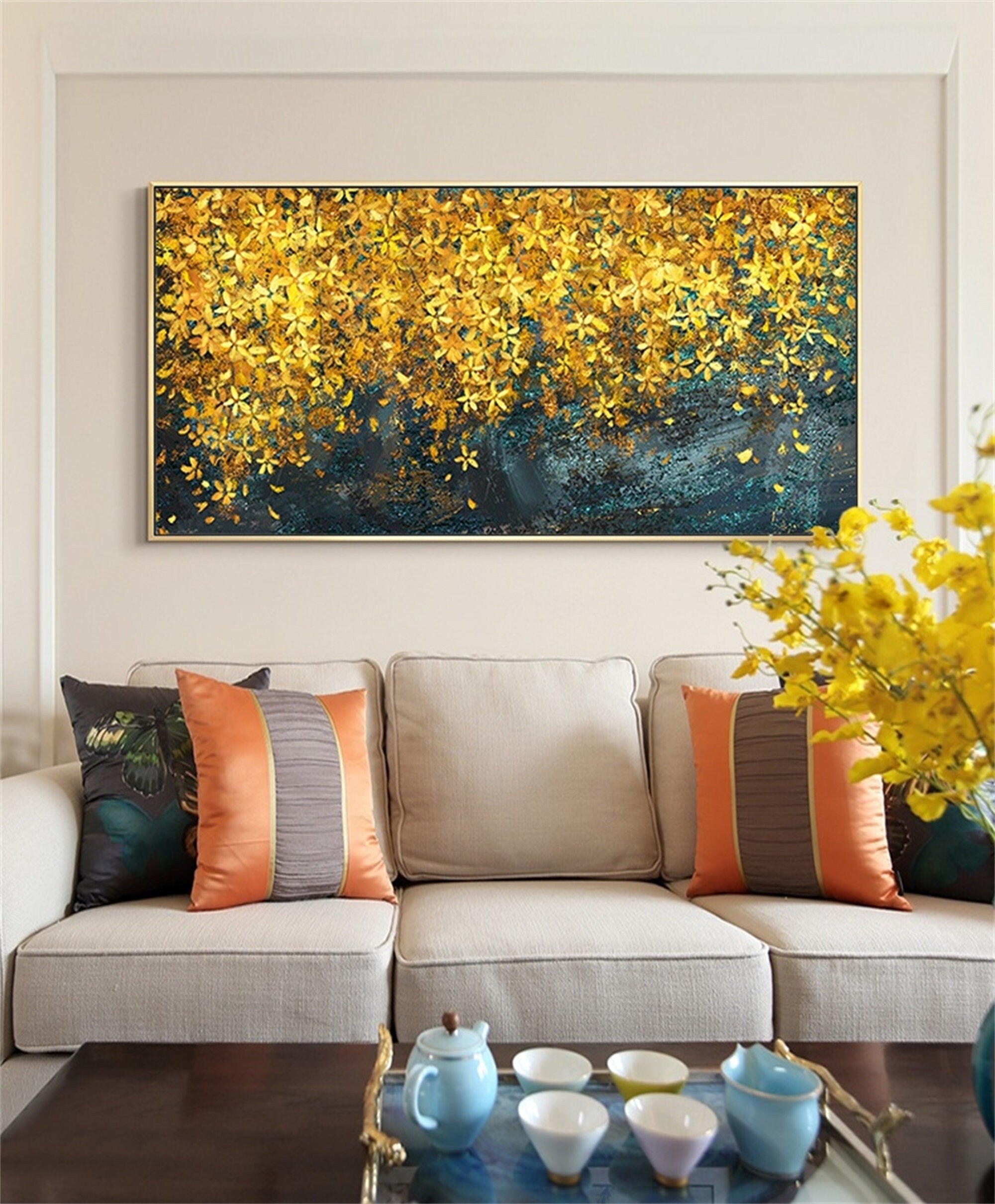 Original Floral Painting on Canvas, Abstract Flower Acrylic Painting, Large Canvas Wall Art