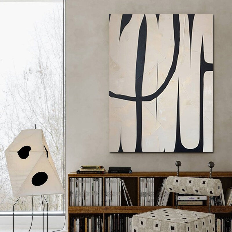 Grey and Black Oil Painting, Large Abstract Canvas Wall Art, Minimalist Wall Painting on Canvas, Black Wall Decor for…