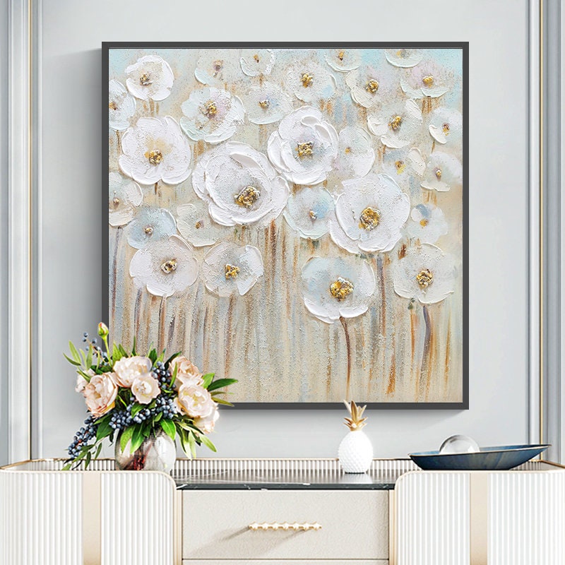 Flower Canvas Wall Art, Original Abstract Flower Oil Painting, Floral Canvas Art, Large Canvas Wall Art
