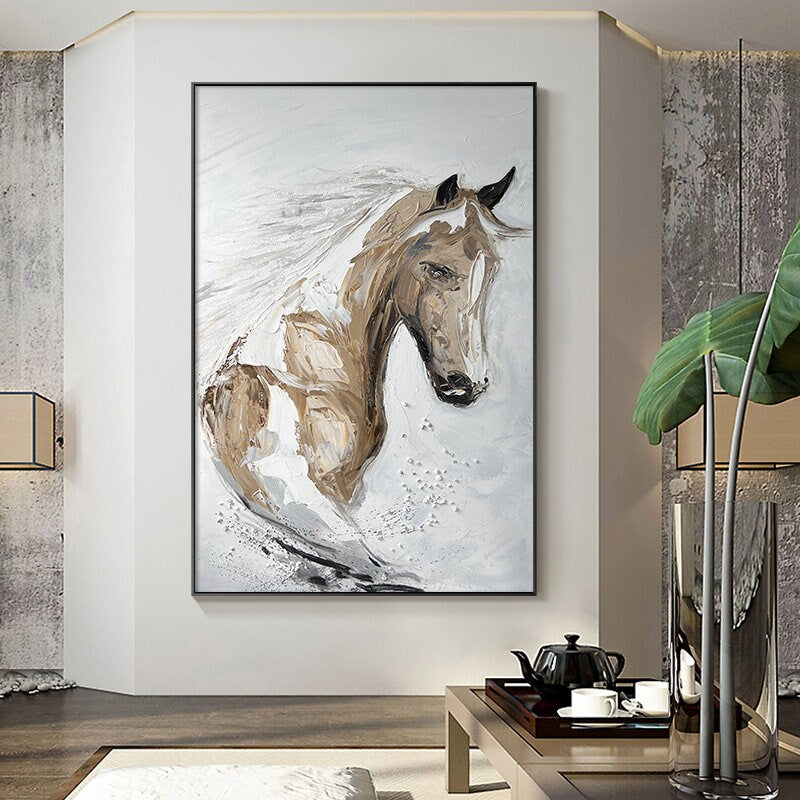 Horse Canvas Wall Art, Textured Oil Painting on Canvas, Animal Acrylic Art, Original Horse Canvas Painting, Ready to Hang
