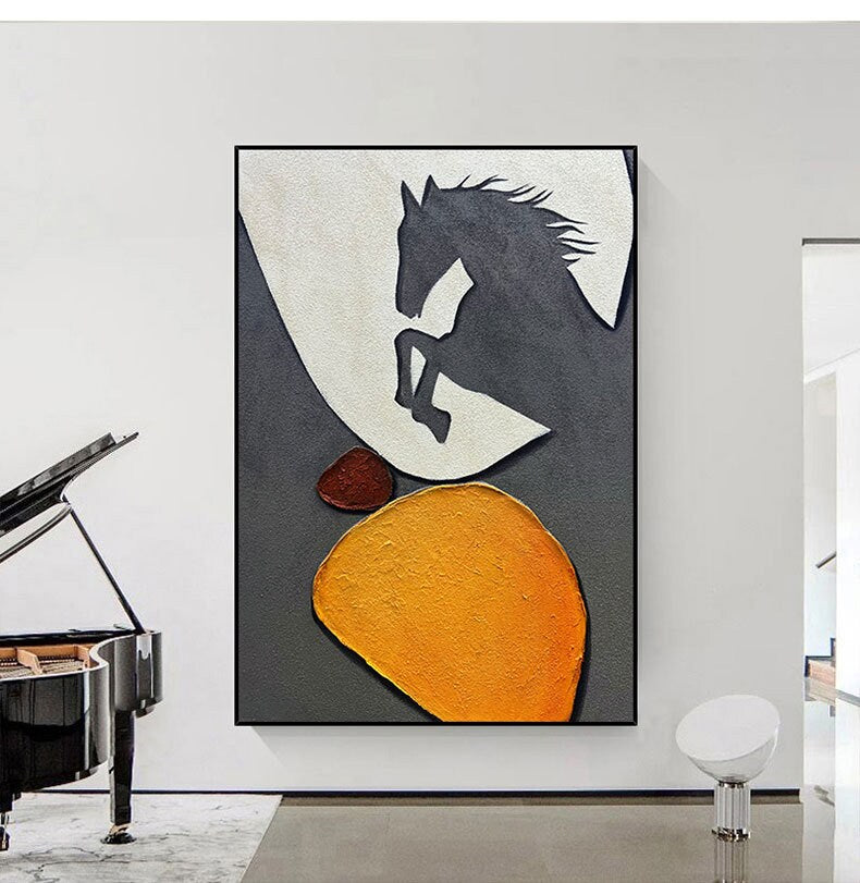 Abstract Horse Oil painting on Canvas, Original Textured Horse Canvas Wall Art, Modern Animal Painting for Living Room, Art…