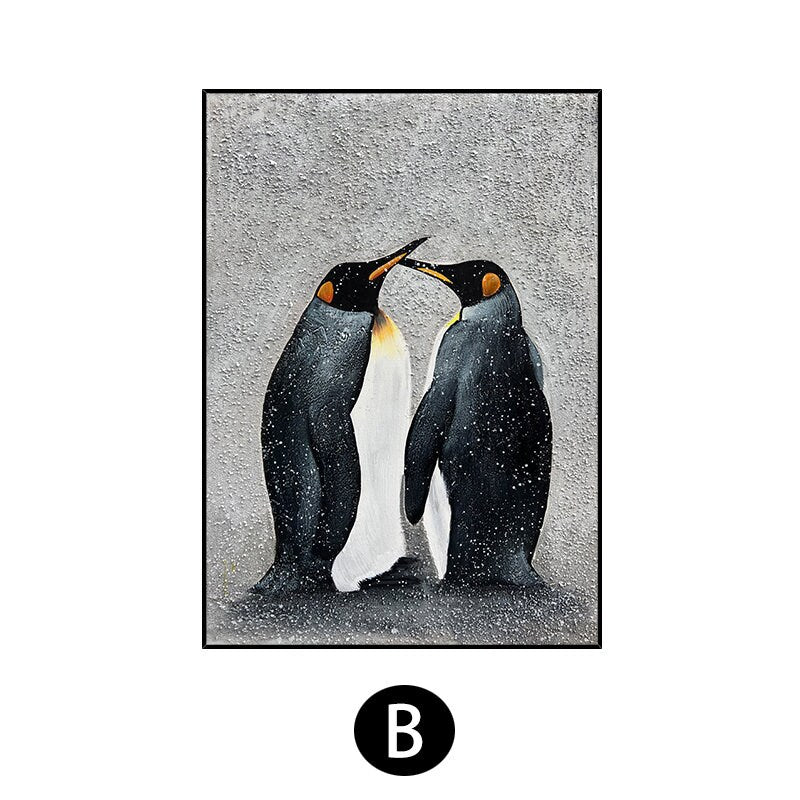 Abstract Penguin Oil painting on Canvas, Large Original Penguin Canvas Wall Art, Modern Animal Painting for Living Room, Art…