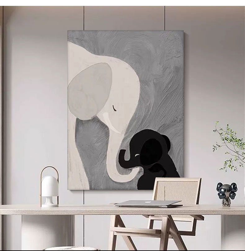 Abstract Elephant Oil painting on Canvas, Large Original Elephant Canvas Wall Art, Modern Animal Painting for Living Room,…