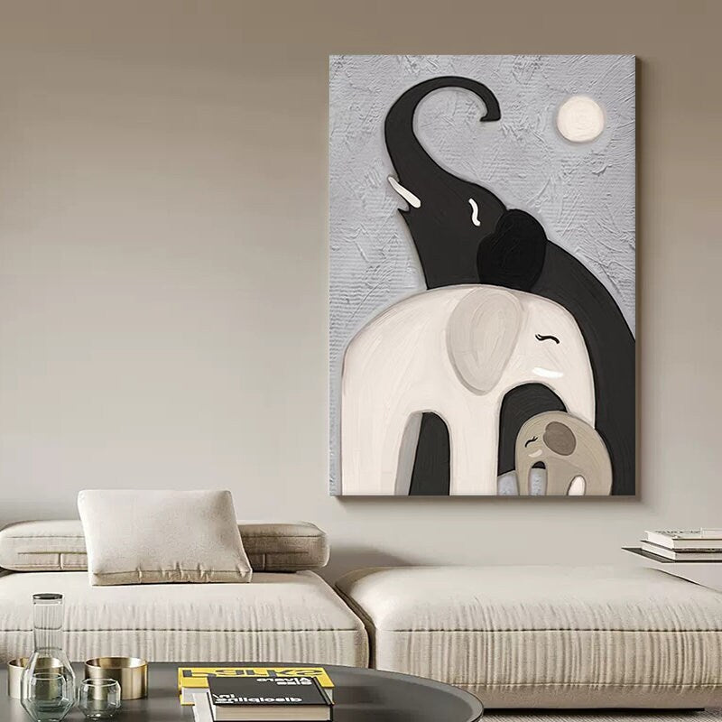 Abstract Elephant Oil painting on Canvas, Large Original Elephant Canvas Wall Art, Modern Animal Painting for Living Room,…