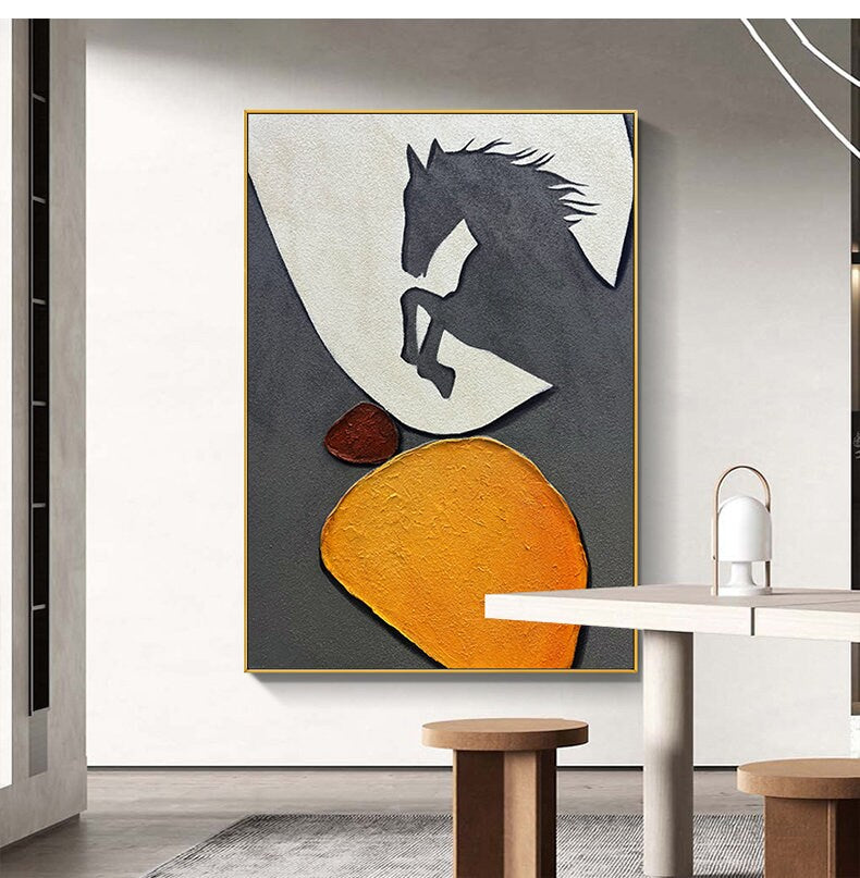 Abstract Horse Oil painting on Canvas, Original Textured Horse Canvas Wall Art, Modern Animal Painting for Living Room, Art…