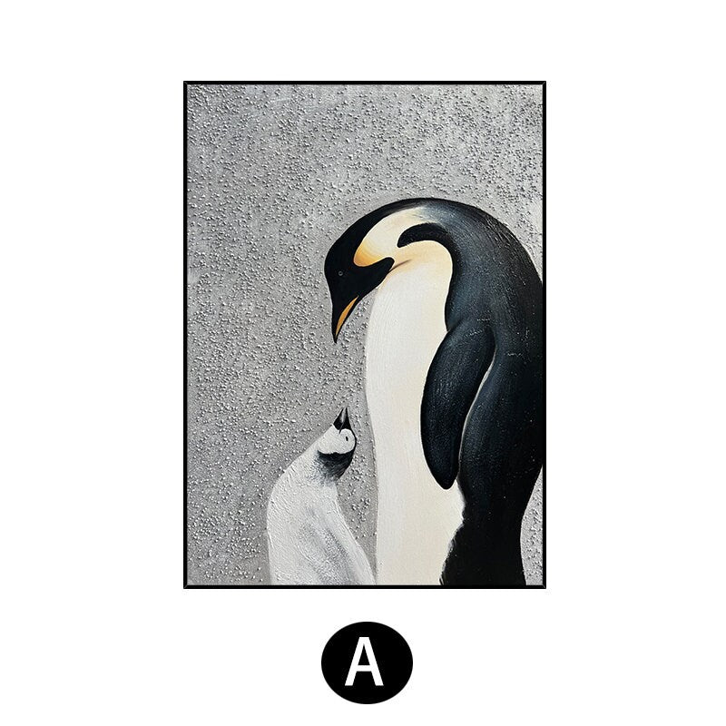 Abstract Penguin Oil painting on Canvas, Large Original Penguin Canvas Wall Art, Modern Animal Painting for Living Room, Art…
