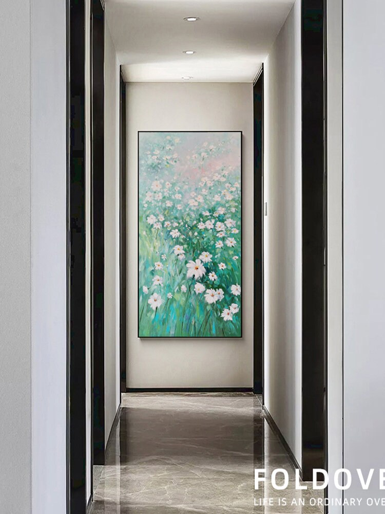 Original Green Flower Wall Art, Floral Oil Painting on Canvas, Large Flower Canvas Wall Art, Modern Abstract Flower Artwork…