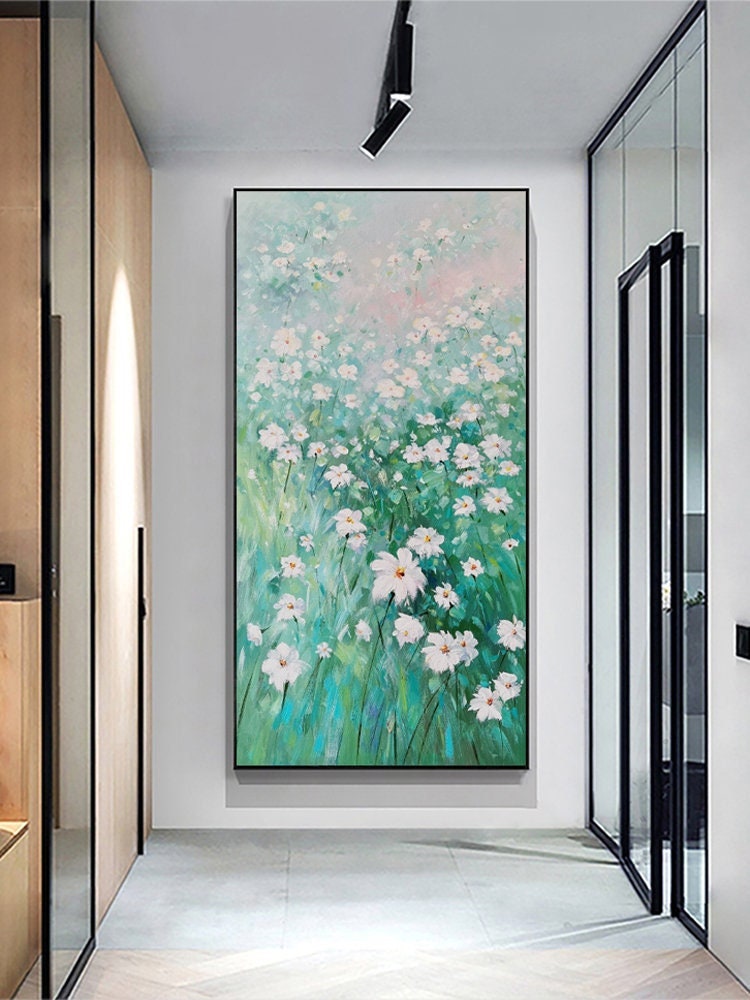 Original Green Flower Wall Art, Floral Oil Painting on Canvas, Large Flower Canvas Wall Art, Modern Abstract Flower Artwork…