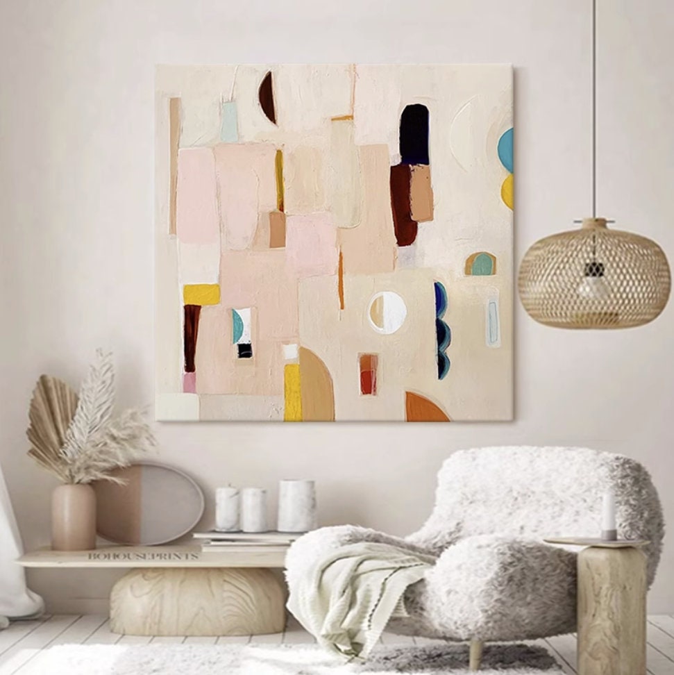 Extra Large Modern Wall Painting, Abstract Canvas Wall Art, Colorful Minimalist Acrylic Painting on Canvas, Art for Bedroom