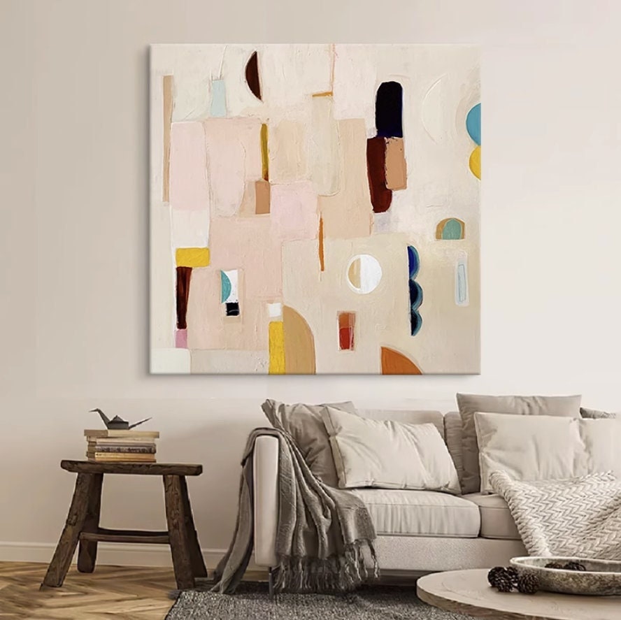 Extra Large Modern Wall Painting, Abstract Canvas Wall Art, Colorful Minimalist Acrylic Painting on Canvas, Art for Bedroom