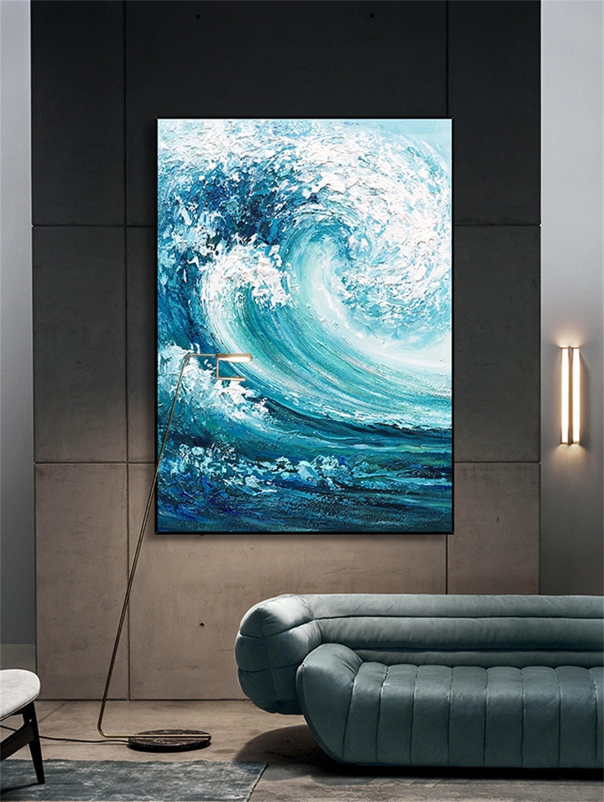 Textured Ocean Waves Wall Art, Extra Large Abstract Canvas Painting, Original Oil Painting on Canvas, Artwork for Bedroom